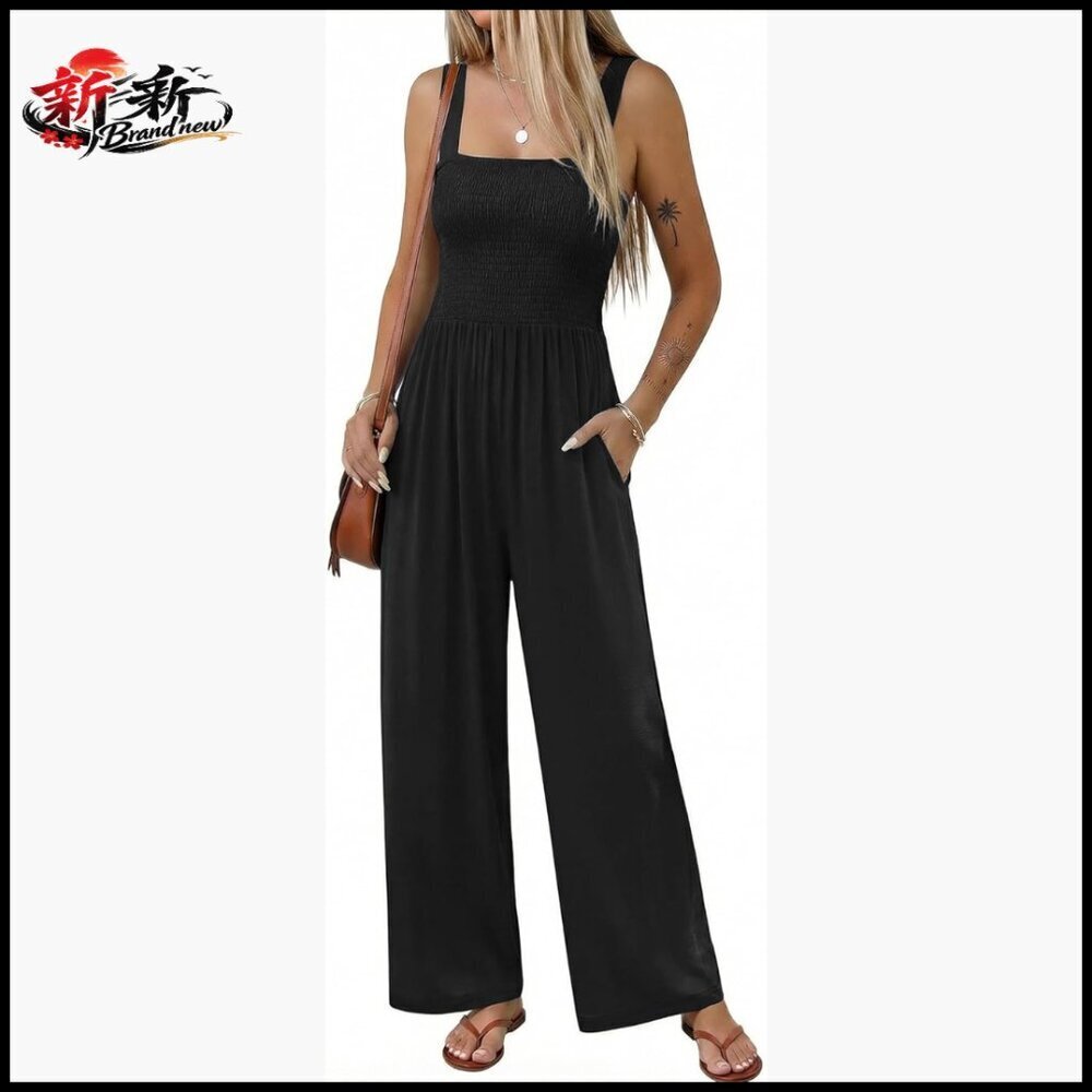 Polyester Spandex Sleeveless Jumpsuit with Pockets Loose Fit Romper